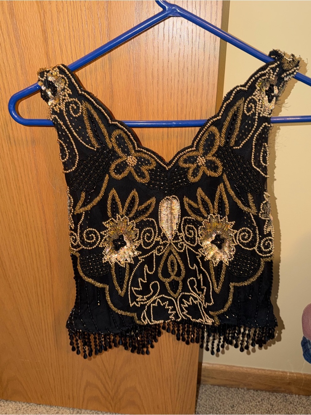 Western pleasure Embellished Black Beaded Tank Top with Gold Accents